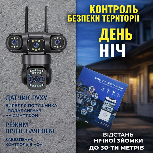 Камера видеонаблюдения Wi-Fi IP66 с 3 линзами PTZ 15MP 3 экрана двойное аудио ночное виденье датчик движения - изображение 4