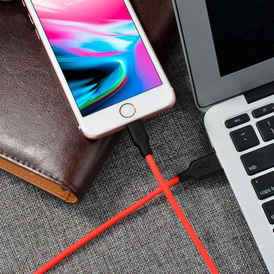 Дата кабель USB 2.0 AM to Lightning 1.0m 2A silicone X21 black+red HOCO - зображення 6