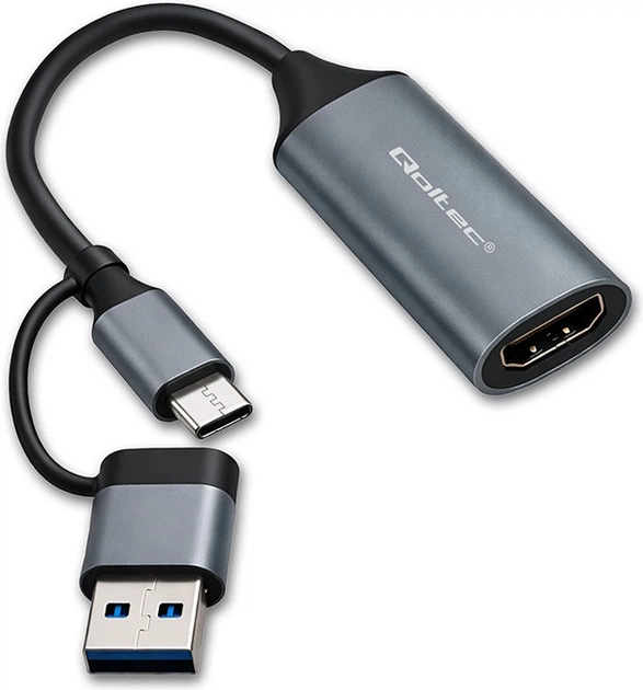 Karta do przechwytywania wideo Qoltec Video Capture Card | Adapter USB-C USB-A | HDMI | 4K 30Hz | Aluminium (5901878537894) - obraz 2
