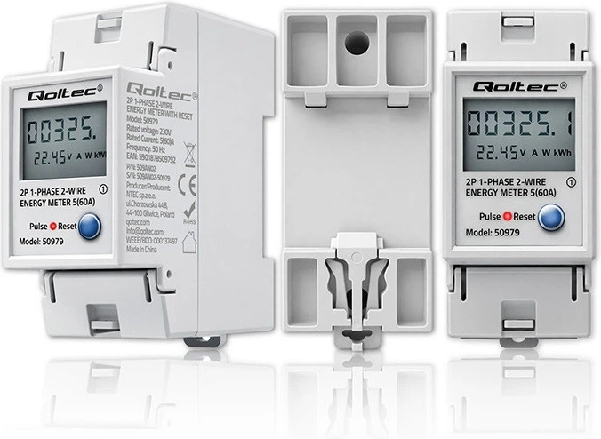 Miernik zużycia energii elektrycznej Qoltec jednofazowy z resetem 400 V 100 A LED na szynę DIN (5901878509792) - obraz 4