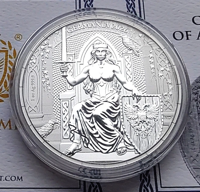 Срібна монета GERMANIA 2026 від Germania Mint - Фото 1 Срібна монета GERMANIA 2026 від Germania Mint - зображення 1