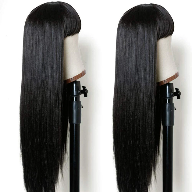 Жіноча перука з прямим волоссям з довгим чубчиком Брюнетка 70см - зображення 6