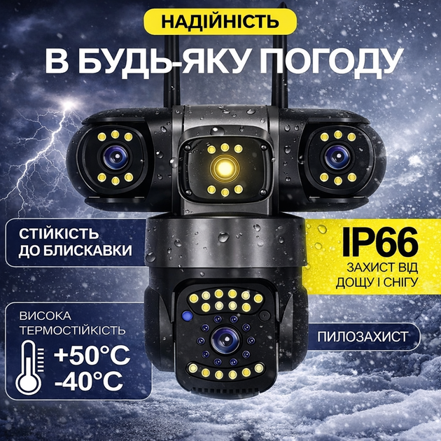 Уличная камера видеонаблюдения Wi-Fi PTZ 15MP 4K с тремя объективами и тройным экраном двусторонним аудио поворотная 355° - изображение 4
