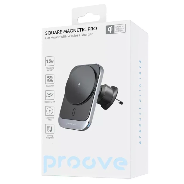 Автодержатель для телефона с беспроводной зарядкой Proove Square Magnetic Pro 15W Black - изображение 2