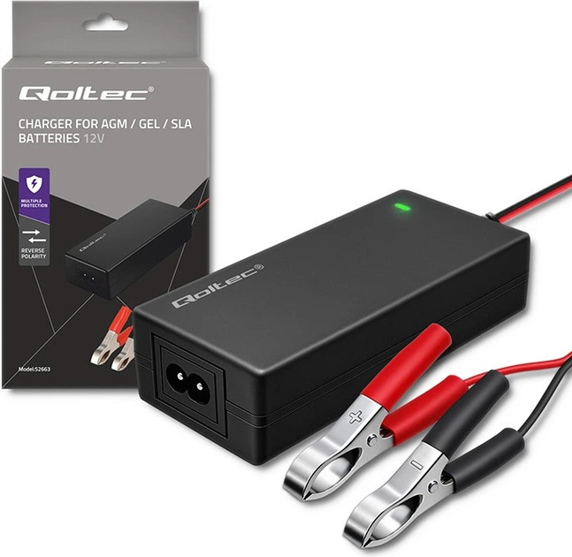 Automatyczna ładowarka Qoltec 12V charger | 2A | 24W | LED | 1.8m cable do akumulatora AGM/GEL/STD (5901878526638) - obraz 3