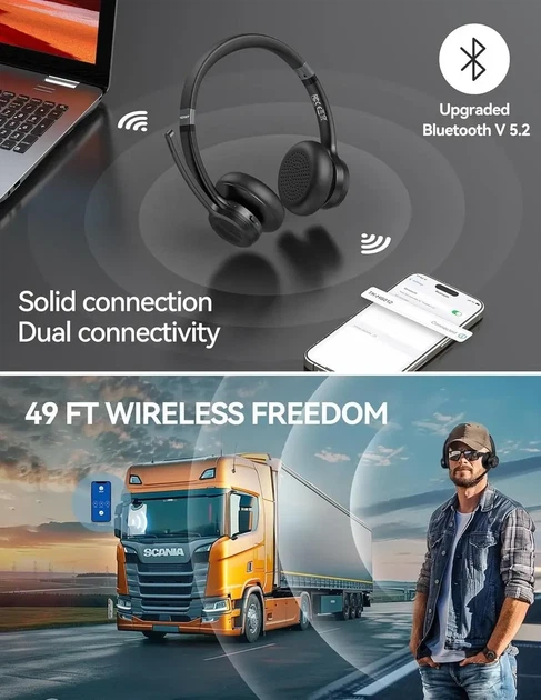 Беспроводная гарнитура Tecnet Bluetooth наушники с микрофоном для ПК ноутбука телефона кол центра блютуз - изображение 4