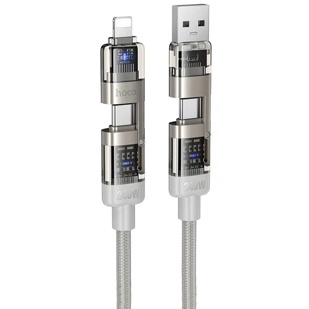 Дата кабель HOCO U151 Goldsmith 4in1 Type-C to USB/Type-C to Lightning 240W (1.2m) (Gray) (249923) - Фото 1 Дата кабель HOCO U151 Goldsmith 4in1 Type-C to USB/Type-C to Lightning 240W (1.2m) (Gray) (249923) - зображення 1
