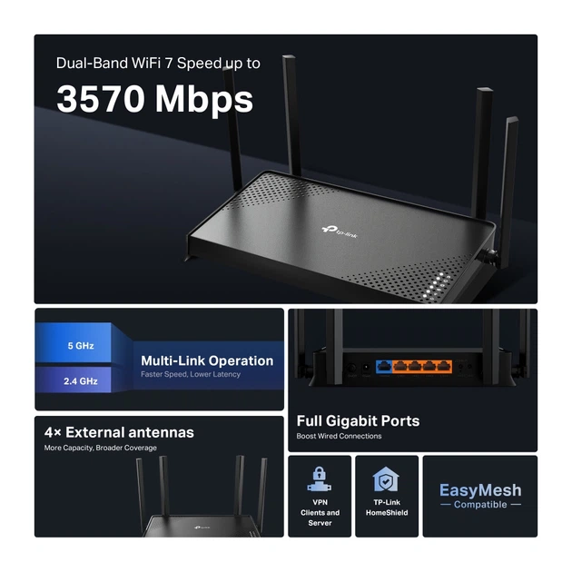 Бездротовий маршрутизатор TP-Link Archer BE220 ( 11877 ) - Фото 4 Бездротовий маршрутизатор TP-Link Archer BE220 ( 11877 ) - изображение 4