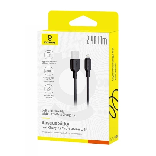 Кабель Baseus Silky Series Cable USB to Lightning 2.4A 1m P10377702113-00 Black - Фото 2 Кабель Baseus Silky Series Cable USB to Lightning 2.4A 1m P10377702113-00 Black - зображення 2