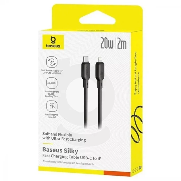 Кабель Baseus Silky Series Cable Type-C to Lightning 20W 2m P10377700113-01 Black - Фото 3 Кабель Baseus Silky Series Cable Type-C to Lightning 20W 2m P10377700113-01 Black - изображение 3