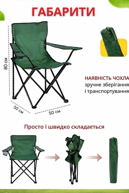 Складаний стілець для кемпінгу, риболовлі, полювання ANDER ONE тканина оксфорд 600D вантажопідйомність до 110 кг колір хакі + чохол у КОМПЛЕКТІ - зображення 4