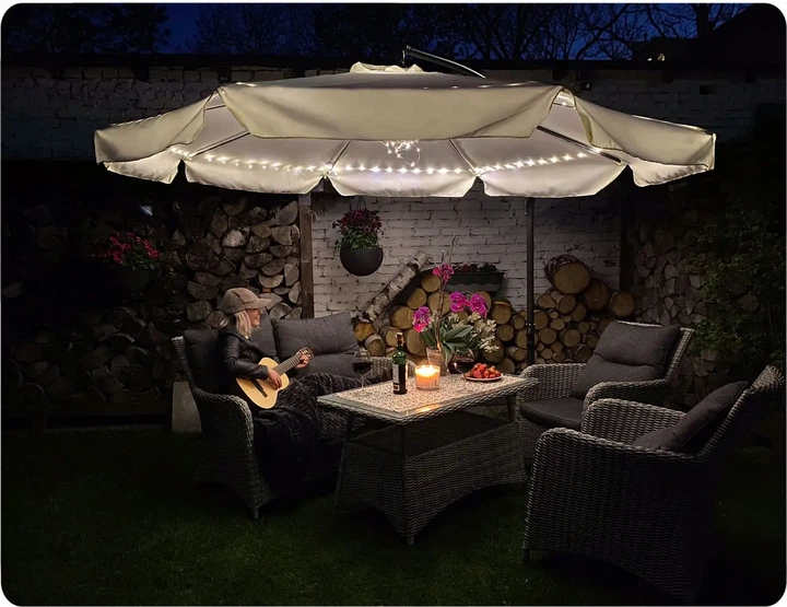 Парасоля садова JUST GARDEN Casablanca 3 м - Бежева, велика кутова парасоля на бічній стійці з нахилом та з вентиляційною системою - відмінний захист від сонця на відпочинку в спекотні дні - зображення 7