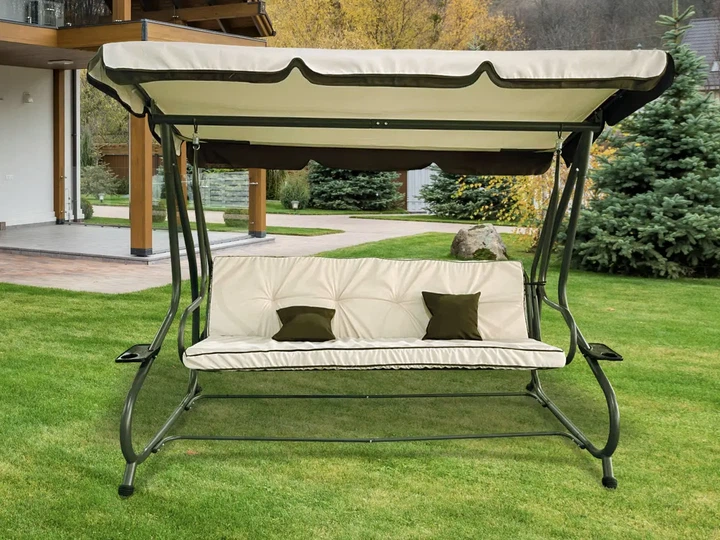 Большая садовая качеля Avko Relax Beige – раскладная, на 4 места, усиленный каркас, прочная и легкая в уходе ткань, мягкий матрас на сиденье и спинке. - изображение 2