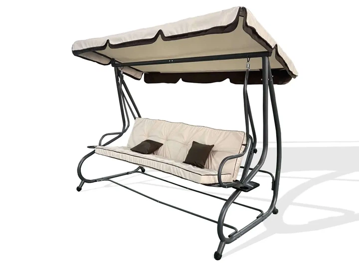Большая садовая качеля Avko Relax Beige – раскладная, на 4 места, усиленный каркас, прочная и легкая в уходе ткань, мягкий матрас на сиденье и спинке. - изображение 3