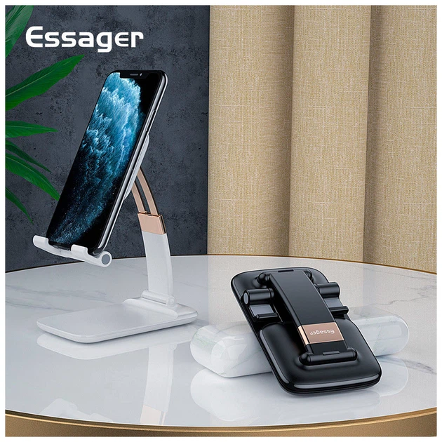 Подставка для планшета и телефона Knight Foldable Desk Mobile Phone Holder Stand (Plastic) Black Essager (EZJZM-QSSJ01) - Фото 2 Подставка для планшета и телефона Knight Foldable Desk Mobile Phone Holder Stand (Plastic) Black Essager (EZJZM-QSSJ01) - изображение 2