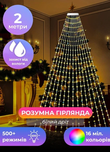 Смарт гірлянда на ялинку 2м 200 LED керування телефоном USB пульт святкова Smart новорічна Garlando - зображення 4