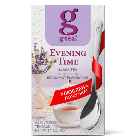 Черный чай с бергамотом Evening Time g'tea 20 пакетиков в индивидуальных конвертах с ложкой - Фото 1 Черный чай с бергамотом Evening Time g'tea 20 пакетиков в индивидуальных конвертах с ложкой - изображение 1