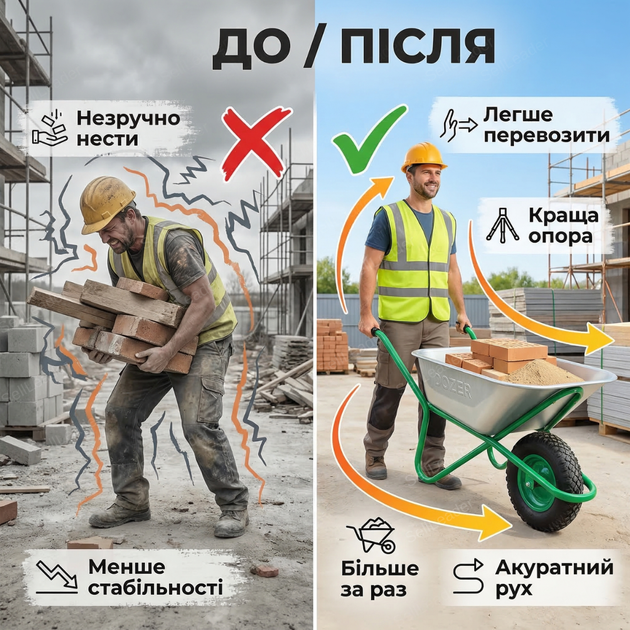 Тачка будівельна Dozer 90/170л одноколісна корито для будови дачі сипучих матеріалів до 180кг оцинкована - зображення 5