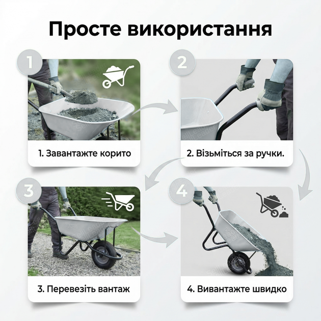Тачка будівельна Dozer 90/170л одноколісна корито для будови дачі сипучих матеріалів до 180кг оцинкована - зображення 8