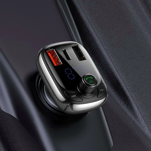 FM-трансмиттер Baseus T Shaped S-13 36Вт 12В-24В 3 порта USB Type-C черный для автомобиля и музыки - изображение 3