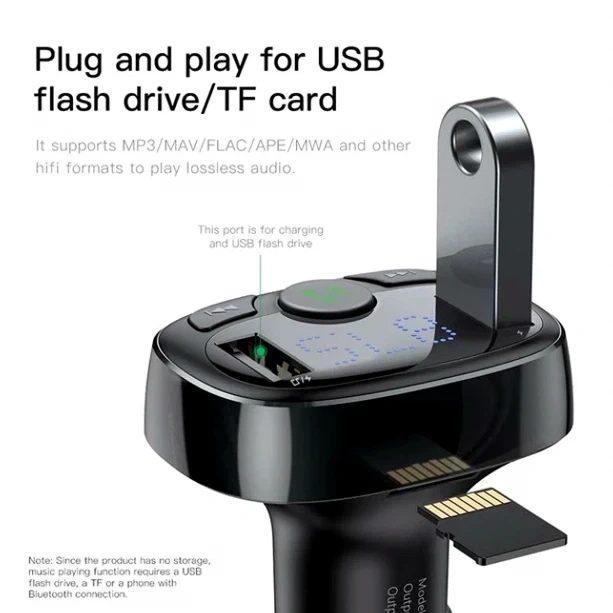FM-трансмиттер Baseus T Shaped S-09A Bluetooth MP3 плеер 2 USB порта 5В 3.4А черный - изображение 7