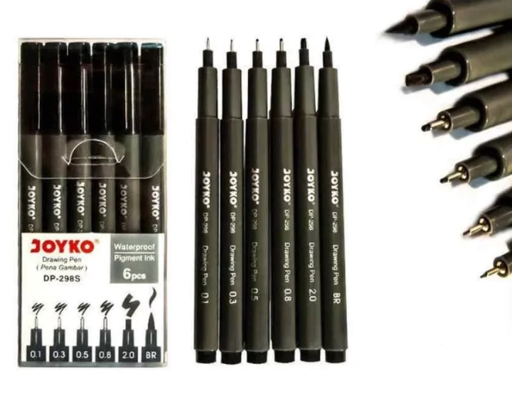Набор линеров Joyko DP-298S 6шт. (0,1; 0,3; 0,5; 0,8; 2,0; BR) черные - изображение 2
