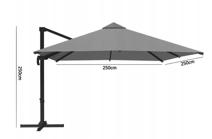 Зонтик садовый Garden Line с наклоном, квадратный купол 250×250 см, алюминиевый каркас, крестообразная основа, водонепроницаемый чехол, серая - изображение 5