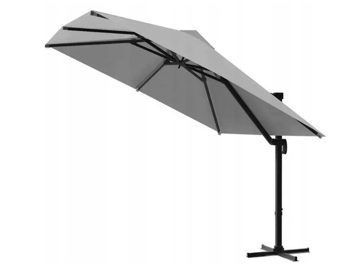 Зонтик садовый Garden Line с наклоном, квадратный купол 250×250 см, алюминиевый каркас, крестообразная основа, водонепроницаемый чехол, серая - изображение 11