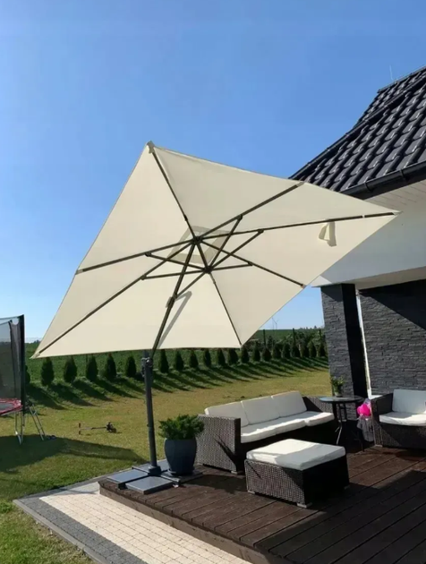 Зонтик садовый Garden Line с наклоном, квадратный купол 250×250 см, алюминиевый каркас, крестообразное основание, водонепроницаемый чехол, бежевый - изображение 7
