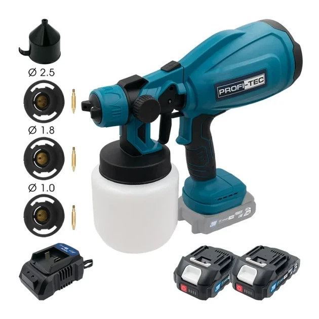 Аккумуляторный краскопульт PROFI-TEC PSG80020 POWERLine (2×PT2020MP (2.0 Aг), зарядное устройство) - изображение 2
