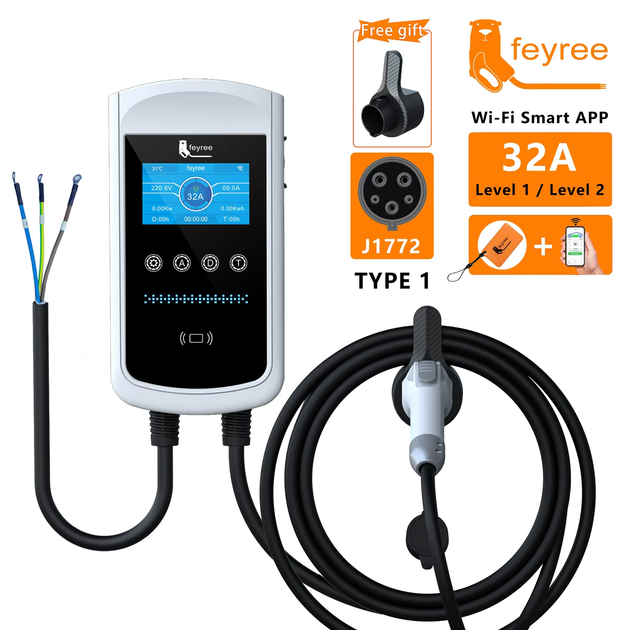 Зарядна станція для електромобіля Feyree 7 кВт 32 A, Type 1, Pisces PRO, Wi-Fi - зображення 2