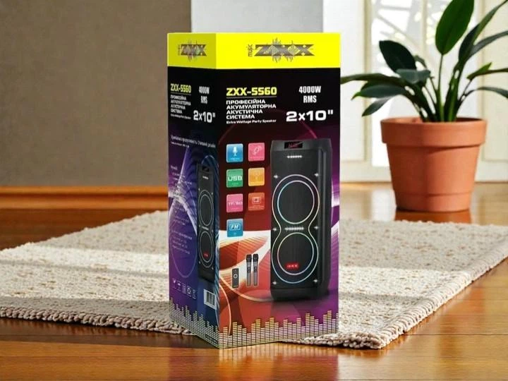 Колонка ZXX Bluetooth 100 Вт акумуляторна 2 мікрофони пульт портативна з підсвічуванням 7000 мАг чорна (O6SS) - Фото 3 Колонка ZXX Bluetooth 100 Вт акумуляторна 2 мікрофони пульт портативна з підсвічуванням 7000 мАг чорна (O6SS) - зображення 3