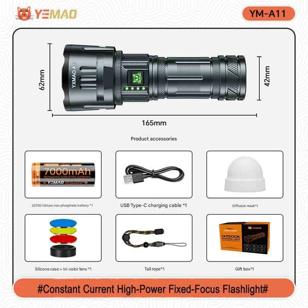 Ліхтар ручний YEMAO YM-A11, XH P70, АКБ 32700, Power Bank, розсіювач, ЗУ Type-C - Фото 5 Ліхтар ручний YEMAO YM-A11, XH P70, АКБ 32700, Power Bank, розсіювач, ЗУ Type-C - зображення 5