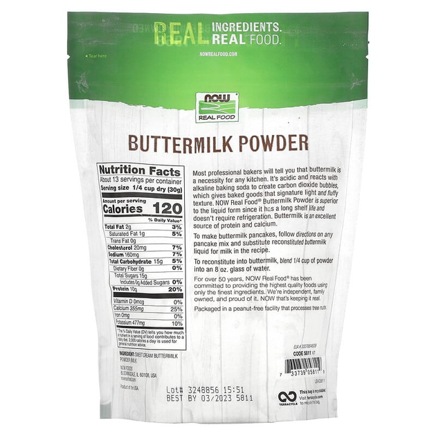 Порошок сколотин NOW Foods Real Food "Buttermilk Powder" знежирені вершки (397 м) - Фото 2 Порошок сколотин NOW Foods Real Food "Buttermilk Powder" знежирені вершки (397 м) - зображення 2