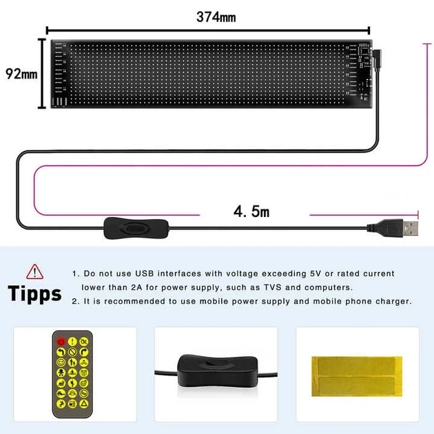 LED-матриця «Очі диявола» 374х92 мм — гнучка світлодіодна панель на скло авто, Bluetooth-керування, анімація, пульсація в такт - Фото 5 LED-матриця «Очі диявола» 374х92 мм — гнучка світлодіодна панель на скло авто, Bluetooth-керування, анімація, пульсація в такт - зображення 5