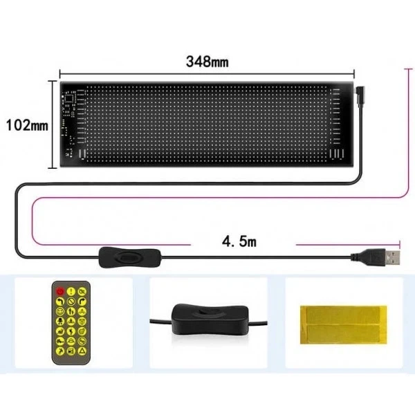 LED-матриця «Очі диявола» 348х102 мм — світлодіодна панель на скло автомобіля з Bluetooth-керуванням, анімація, кольорові ефекти, - зображення 7