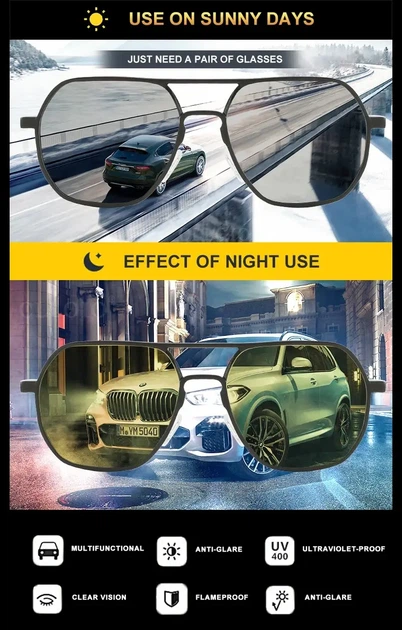Тактичні поляризаційні окуляри CLLOIO DriveVision — антиблікові окуляри для водіння, нічного бачення та захисту очей UV400 - Фото 5 Тактичні поляризаційні окуляри CLLOIO DriveVision — антиблікові окуляри для водіння, нічного бачення та захисту очей UV400 - зображення 5