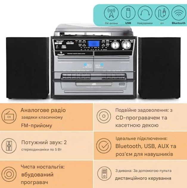 Музыкальный центр Auna USB MP3 Кассетный CD-проигрыватель - изображение 3