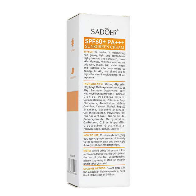 Солнцезащитный крем для лица Sadoer SPF60+ PA+++ с отбеливающим эффектом 40 мл - изображение 3