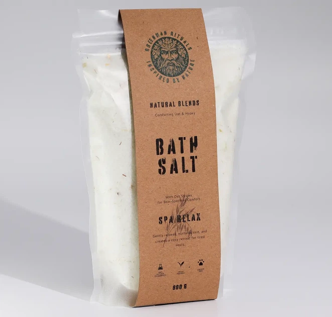 Магниевая соль для ванны Релакс в Спа Epsom Bath Salt Oat and Honey Spa Relax 800г Greenman Rituals 5056422902304 - изображение 5