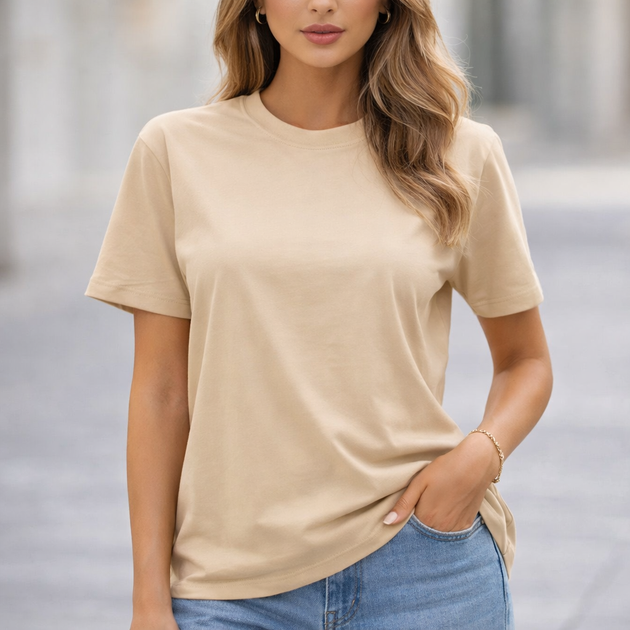 Жіноча футболка бавовна one size бежева Metmarch 2165 - Фото 1 Жіноча футболка бавовна one size бежева Metmarch 2165 - зображення 1