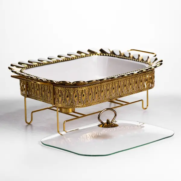 Мармит мармитница фарфоровая Tiffany 2 л квадратная • со стеклянной крышкой на металлической подставке с подогревом HoReCa • поддерживает температуру блюд Yiwu - изображение 7