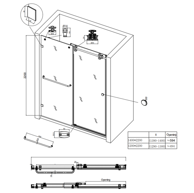 Двері в нішу Koer SR SD06-140x220-TR-01 прозоре скло Easy Clean 8мм, хром (KR5368) - зображення 2