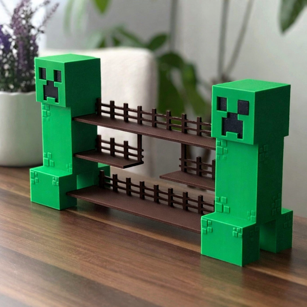 Полка-мостик Крипер для фигурок Minecraft из Kinder Joy Органайзер для фигурок Майнкрафт - изображение 3