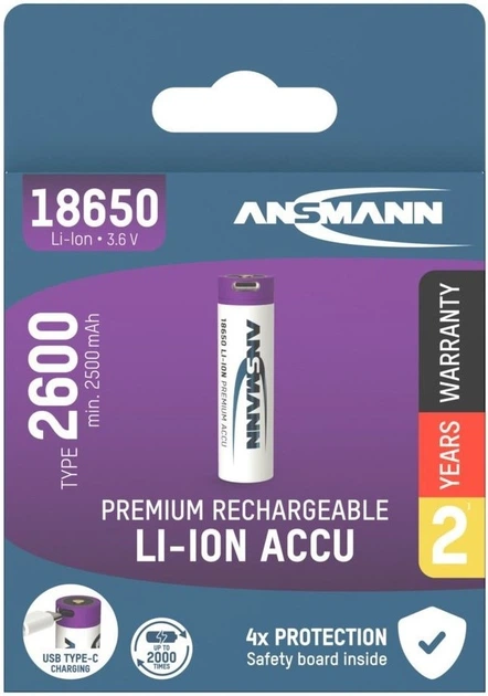 Акумулятор Ansmann Li-Ion 18650 2600 mAh 3.6V USB-C (1307-0002) - зображення 2