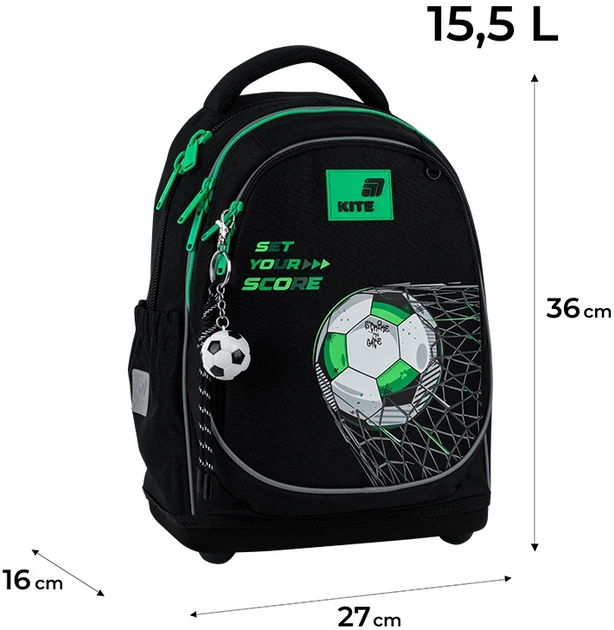 Рюкзак ортопедичний Kite Education Football 36x27х16 см 15.5 л Чорний (K26-724S-3) - Фото 3 Рюкзак ортопедичний Kite Education Football 36x27х16 см 15.5 л Чорний (K26-724S-3) - зображення 3