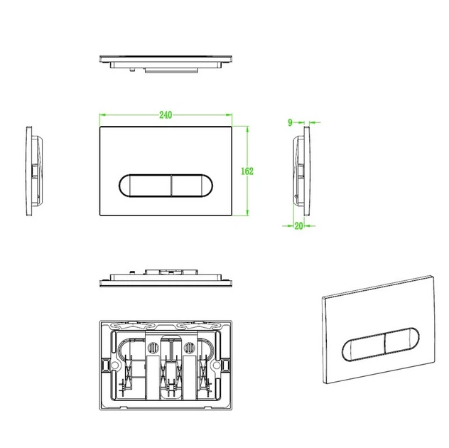 Панель змиву Koer KT-0608-12 240x160x10mm пластикова кнопка заокруглена (колір матове золото) (KR6126) - зображення 3