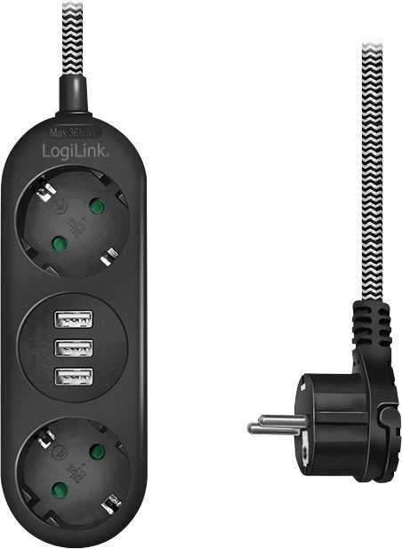 Przedłużacz Logilink 2 gniazda + 3 USB 1.5 m Black (LPS262U) - obraz 2