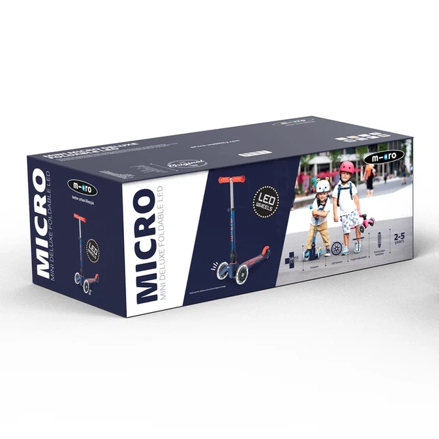 Самокат MICRO серії "Mini Deluxe Foldable LED" – СИНІЙ (складаний, до 50 кг (kg), триколісний, світло) - зображення 3