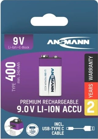 Akumulator Ansmann Li-Ion E-Block 400 mAh 9V USB-C (1315-0005) - obraz 2